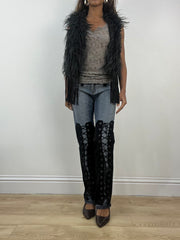 vintage edit: indie sleaze | small black faux fur gilet jacket