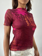 easter edit | small pink mesh overlay graphic top