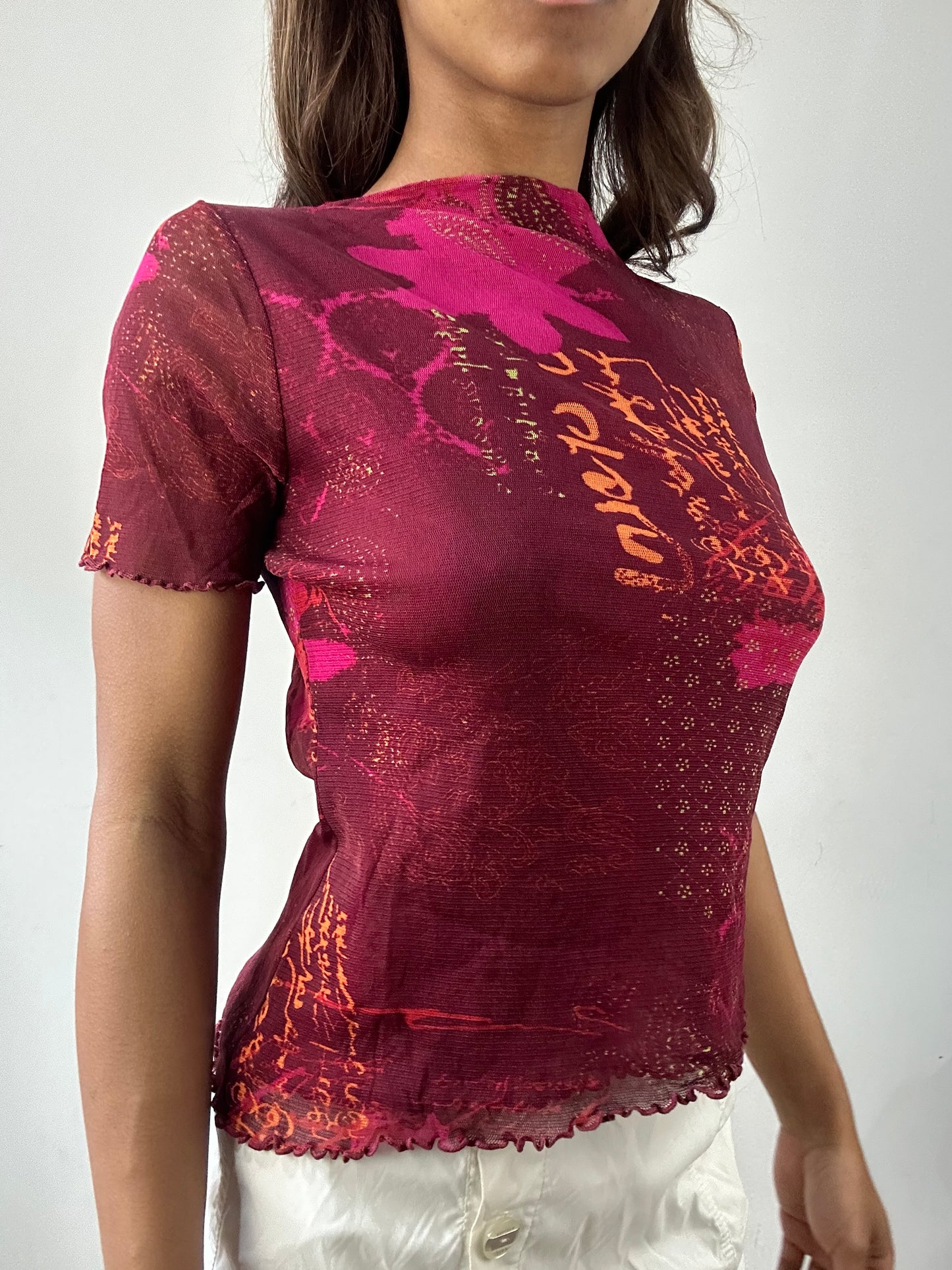 easter edit | small pink mesh overlay graphic top