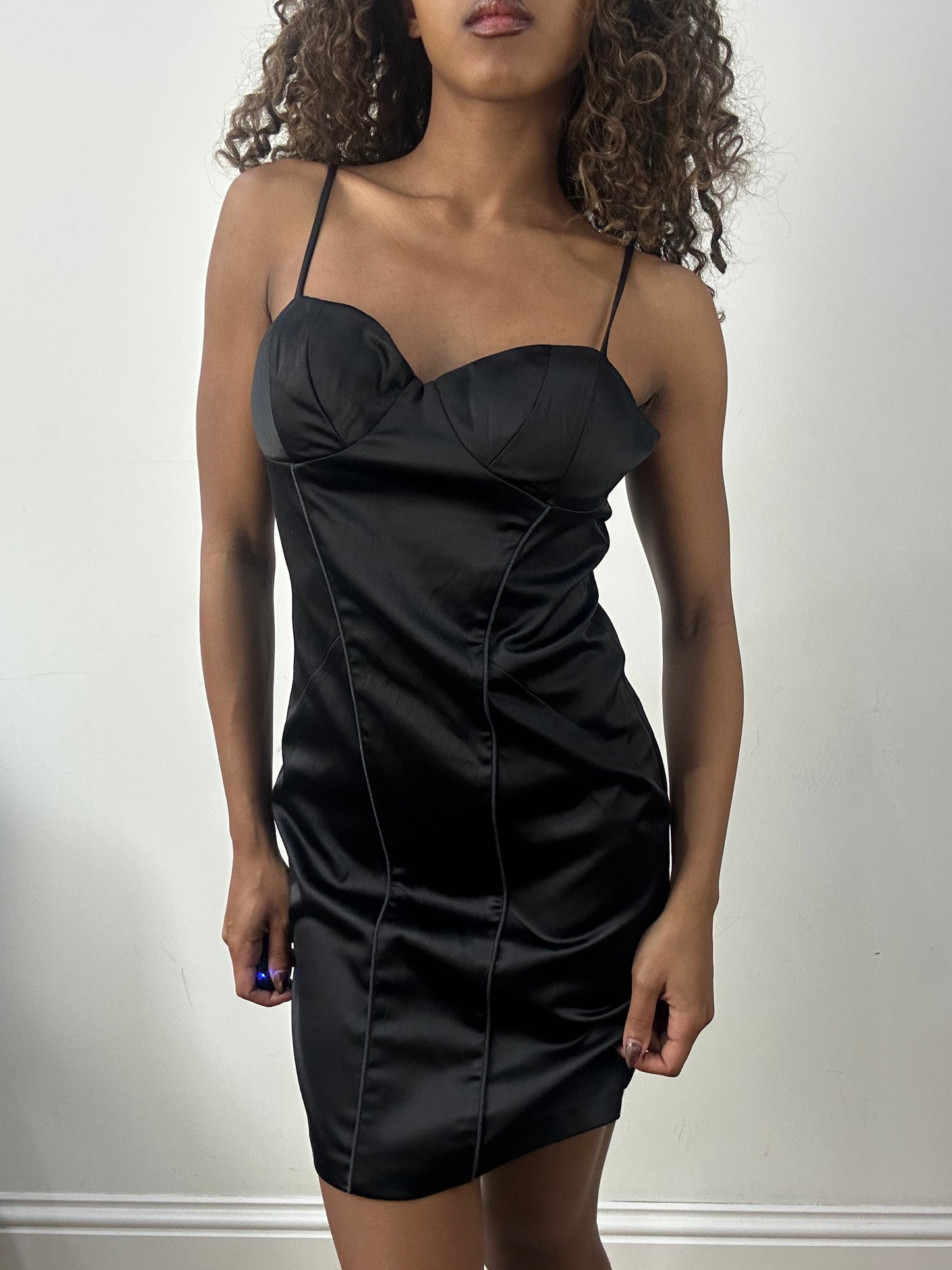 vintage edit: valentine’s day | medium black satin style mini dress