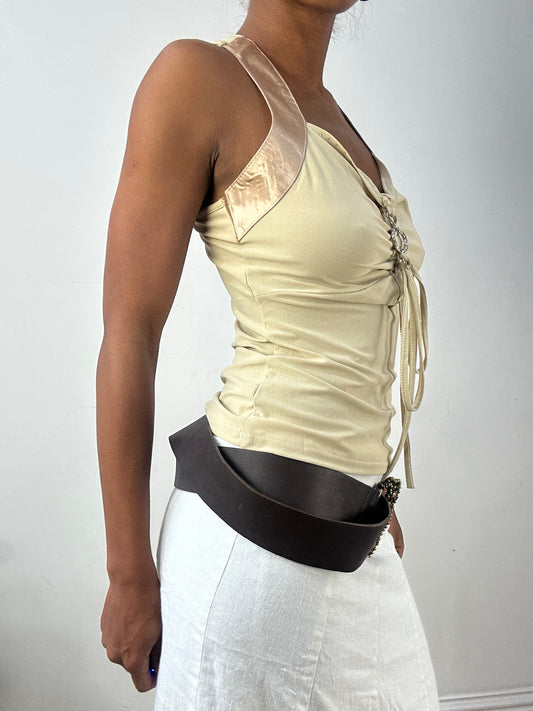 BEST PICKS | brown faux leather belt with rhinestone and beaded buckle