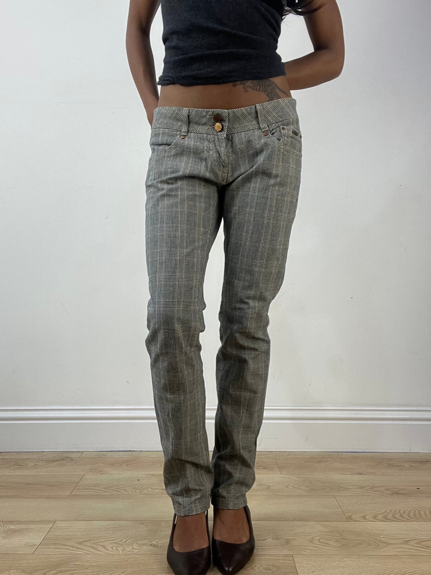 vintage edit thirty-three | medium brown straight leg trousers with plaid print
