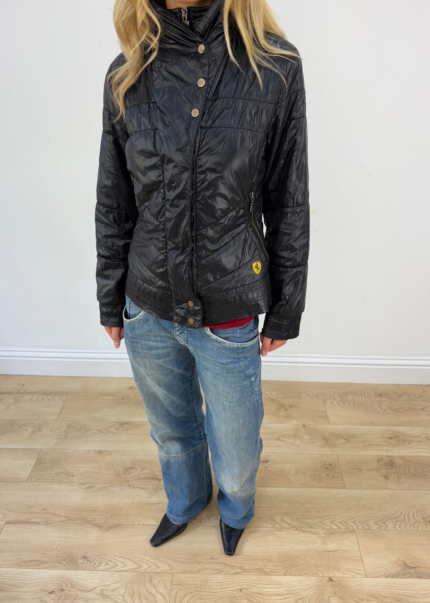 small black ferrari puffer coat