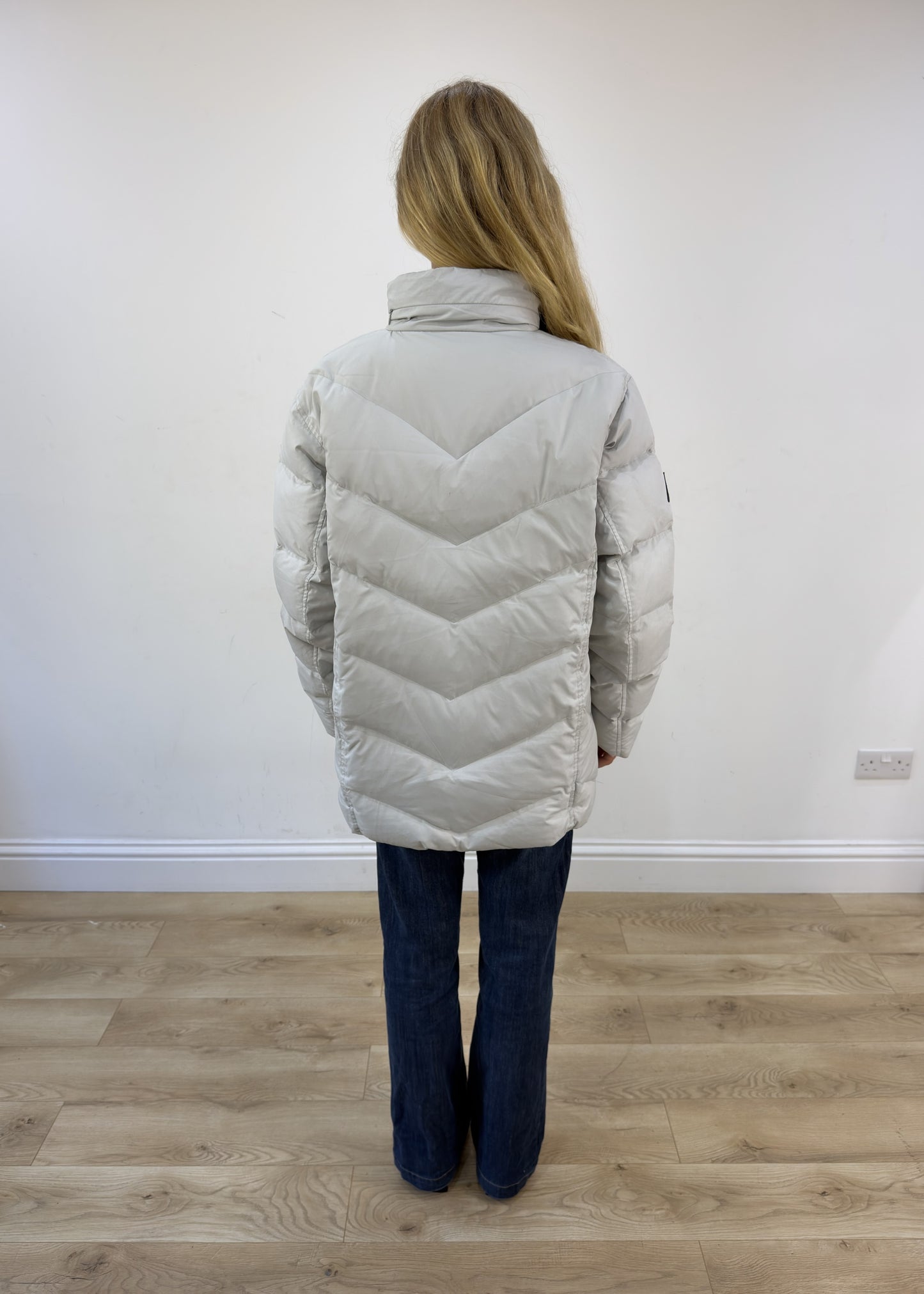 large beige/grey puffer coat
