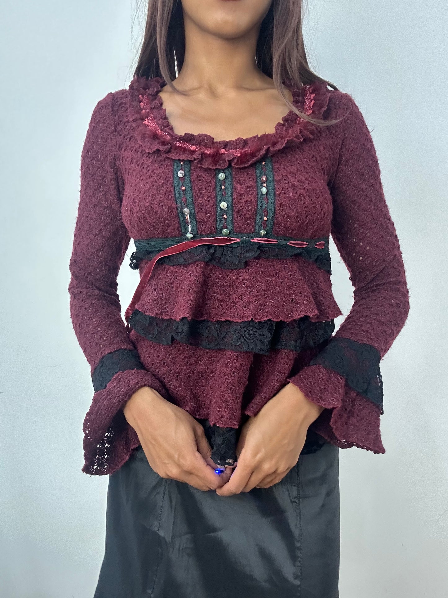 BEST PICKS | small burgundy knit top with rhinestone details