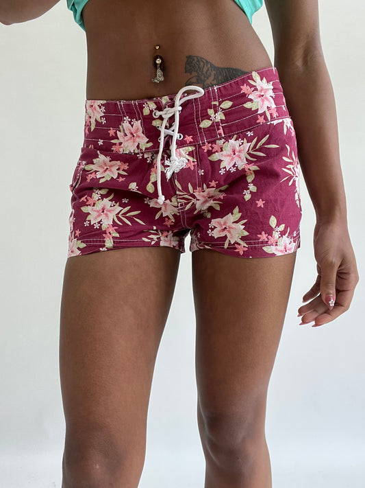 💚zara larsson drop | small pink floral drawstring mini shorts