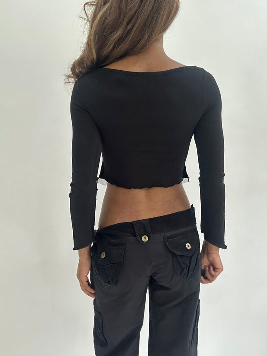 ‼️ | extra small/small black cropped long sleeve top