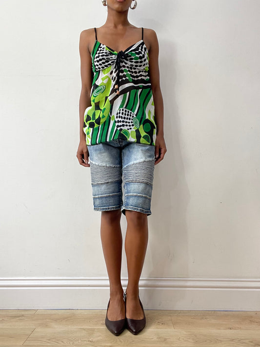midsummer edit | medium blue denim shorts with ribbed panel detail