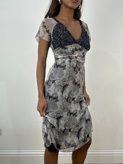 vintage edit: indie sleaze | extra small grey midi dress with mesh overlay