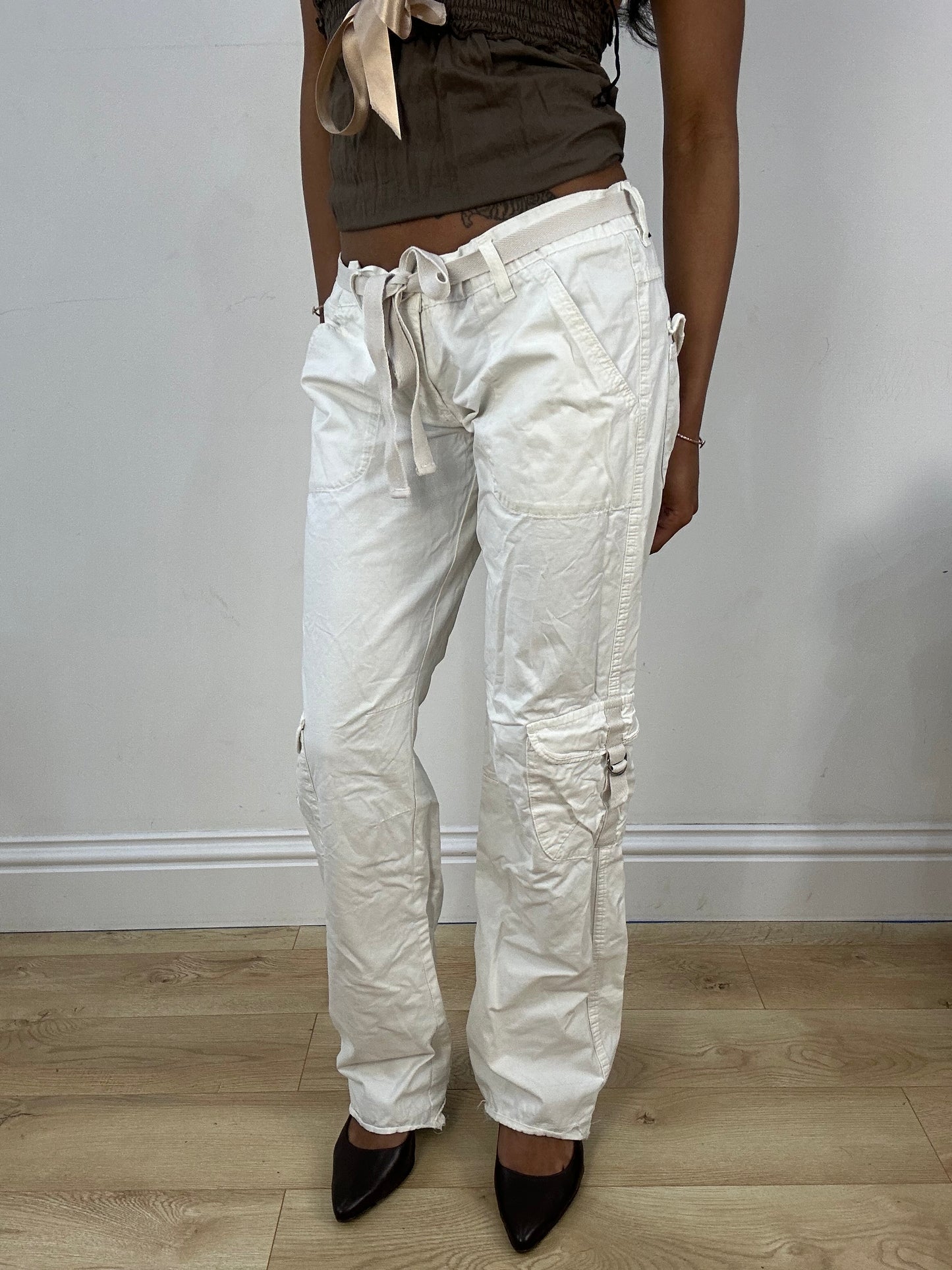 BEST PICKS | medium white cargo trousers with built in tie up belt
