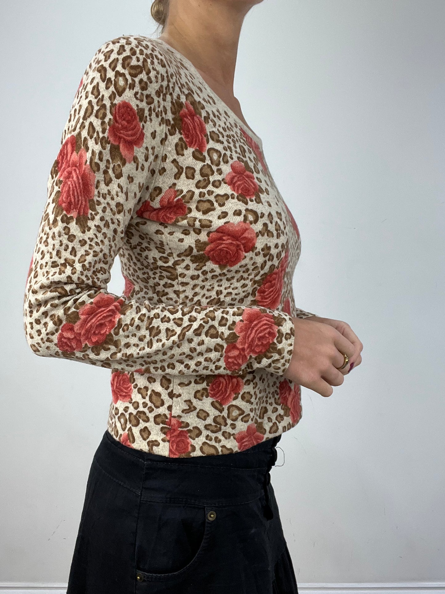 vintage edit twelve | small beige and brown leopard print floral jumper