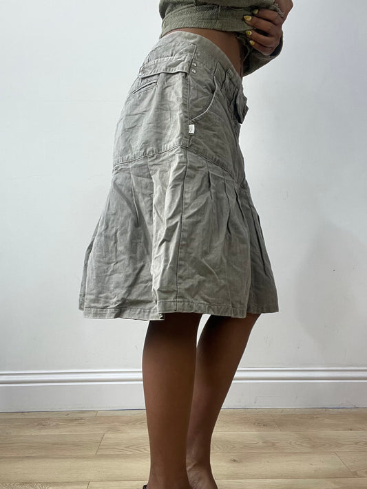 vintage edit thirty-two | medium grey khaki cargo midi skirt