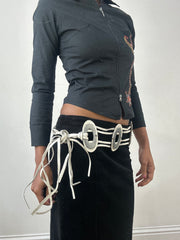 winter edit | white faux leather silver circle tie up belt