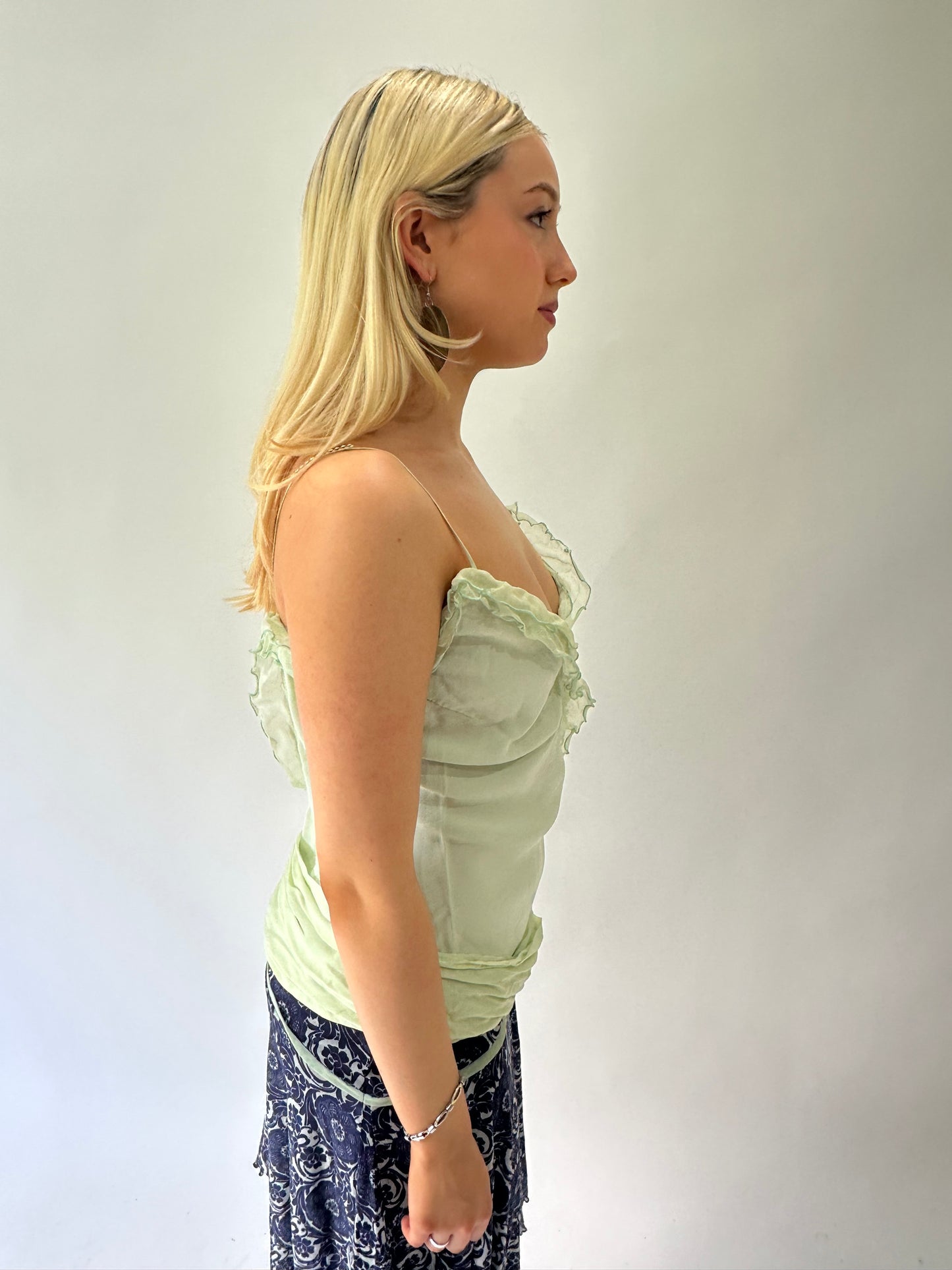 sailor drop | small green cami top with frill details