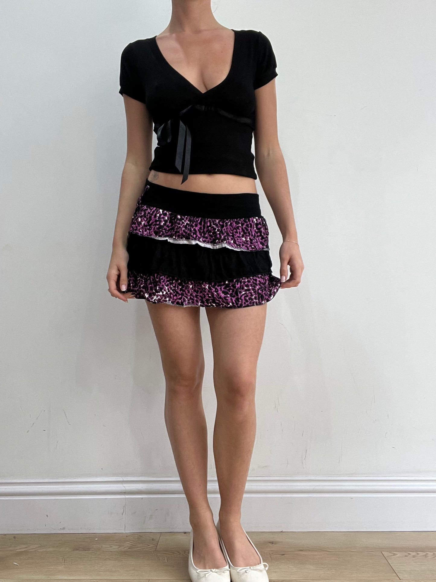 💻‼️extra small mini cheetah animal print ruffle layered skirt