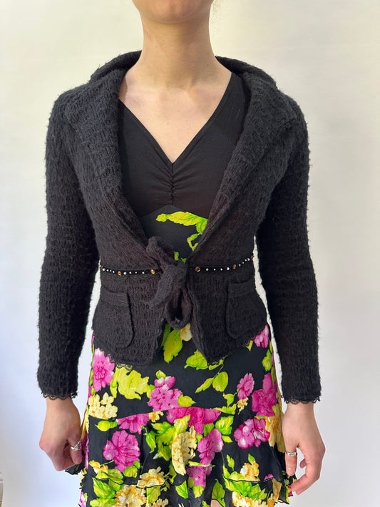 devil wears prada | small black knit tie up blazer