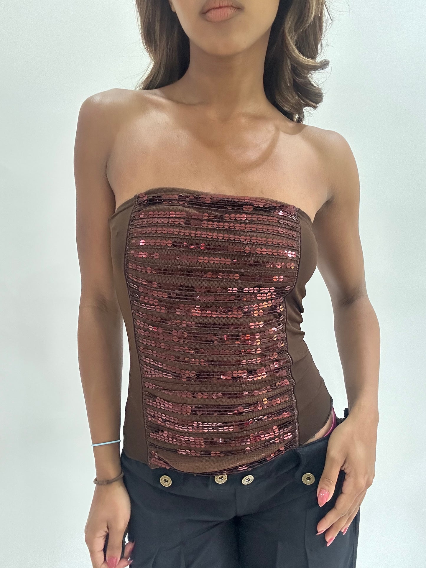 ‼️ | small brown sequin bandeau top