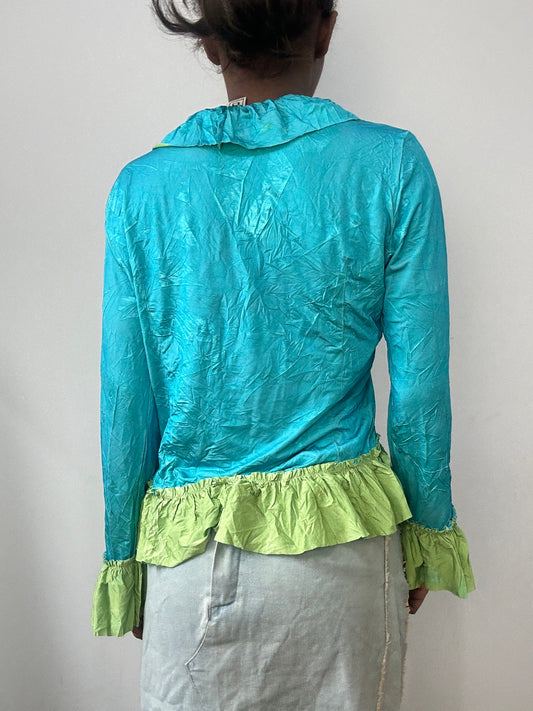 spring edit | small blue and green ruffle tie up top