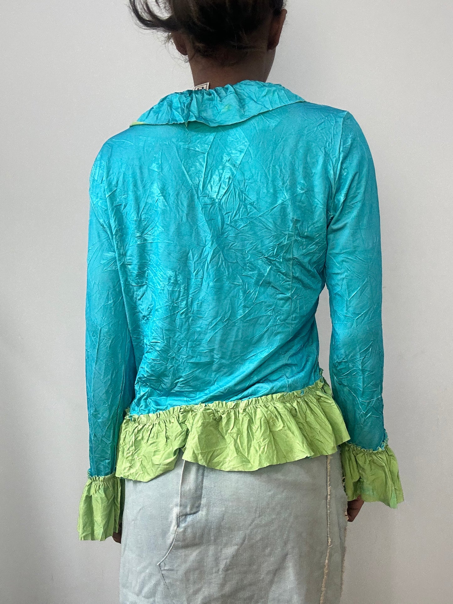 spring edit | small blue and green ruffle tie up top