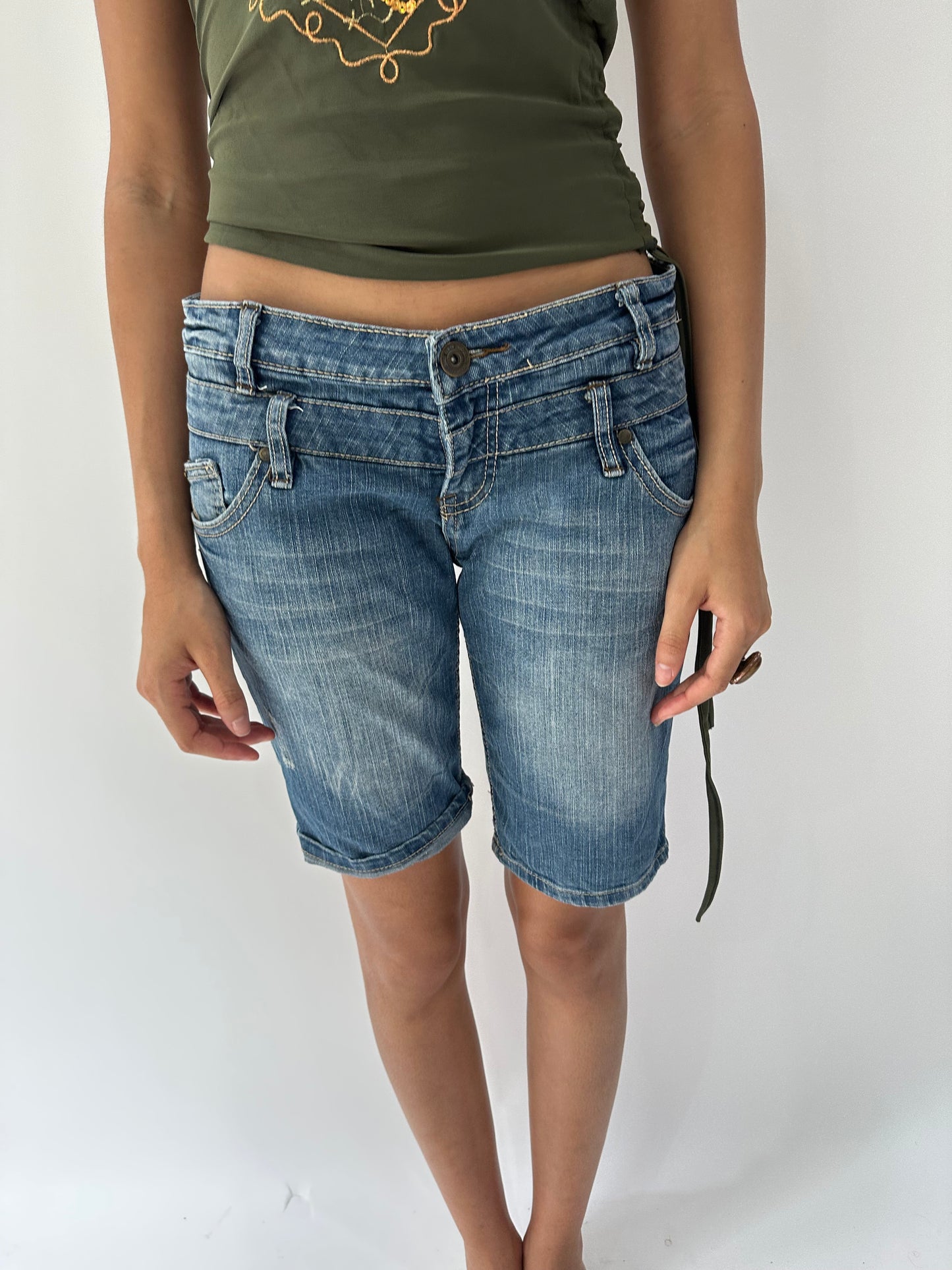 festival drop | medium blue clockhouse denim long shorts