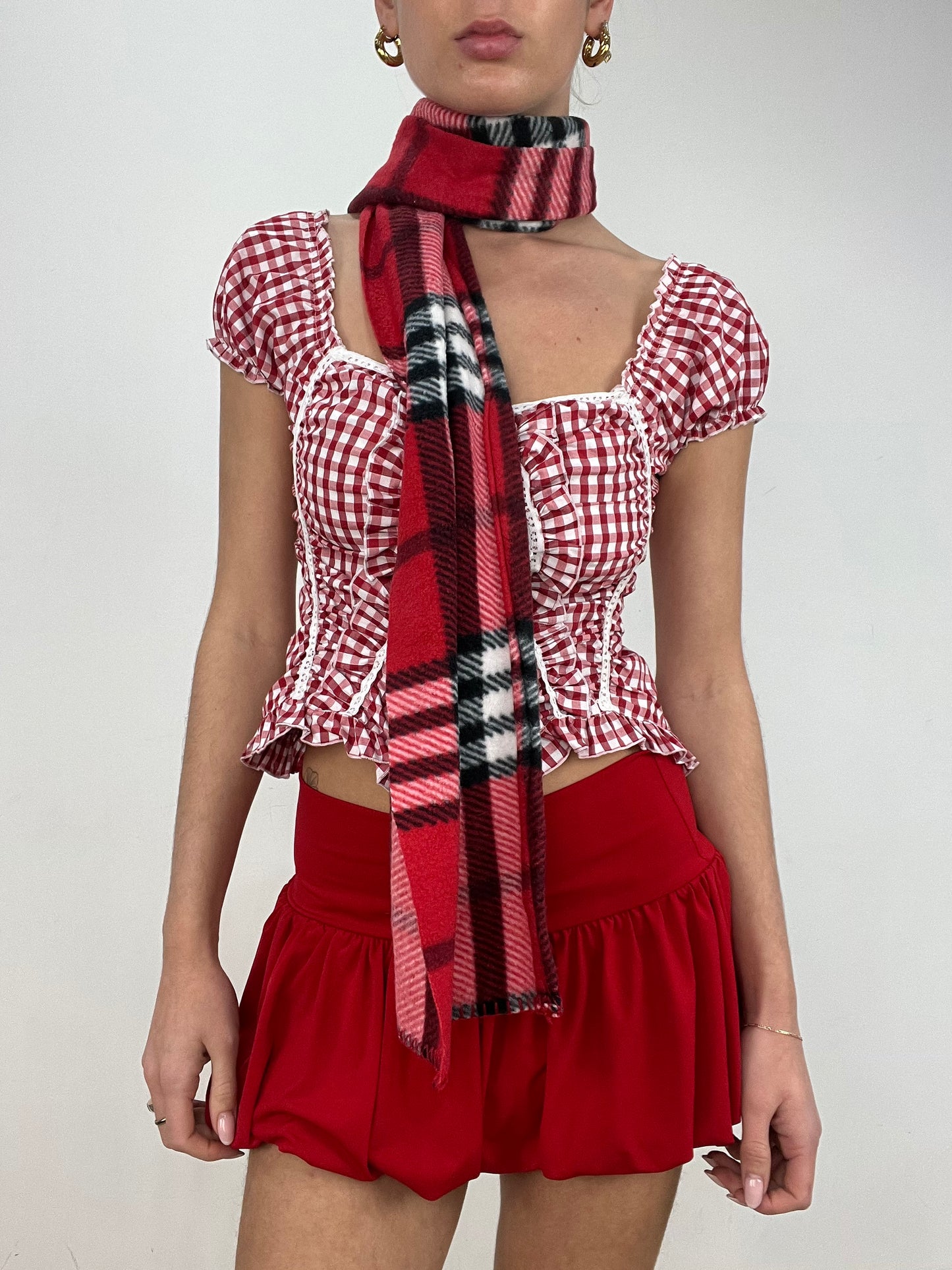 vintage edit ten | red and black checkered scarf