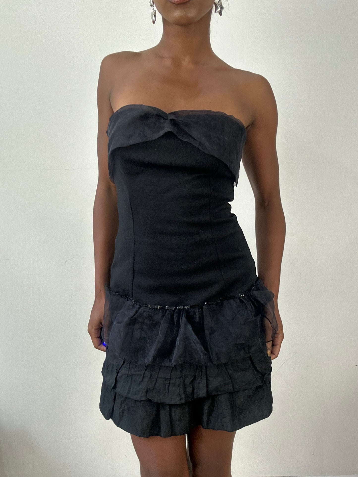 BEST PICKS | small black bandeau mini dress with ruffle skirt