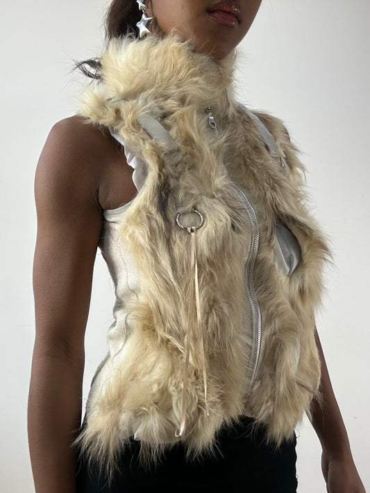 BEST PICKS | small beige fur gilet with distressed details