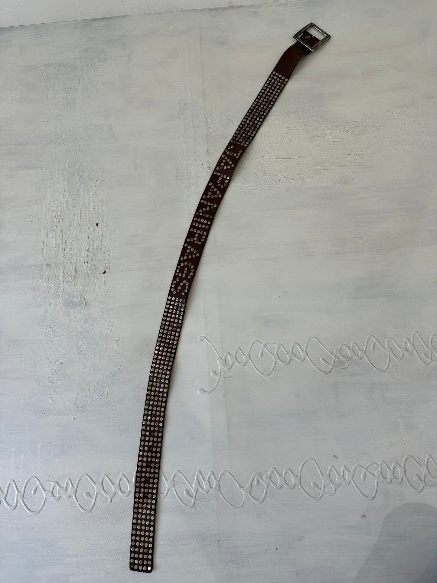 festival drop | brown leather studded belt with metal buckle