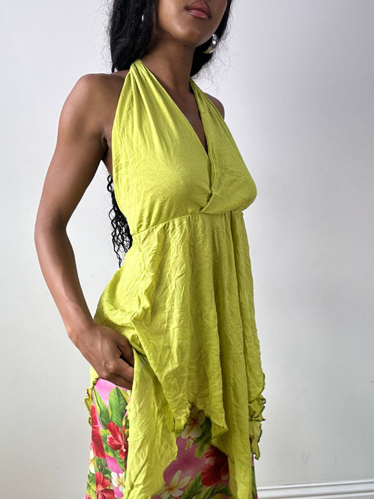 vintage edit twenty-five | medium green asymmetric halterneck top