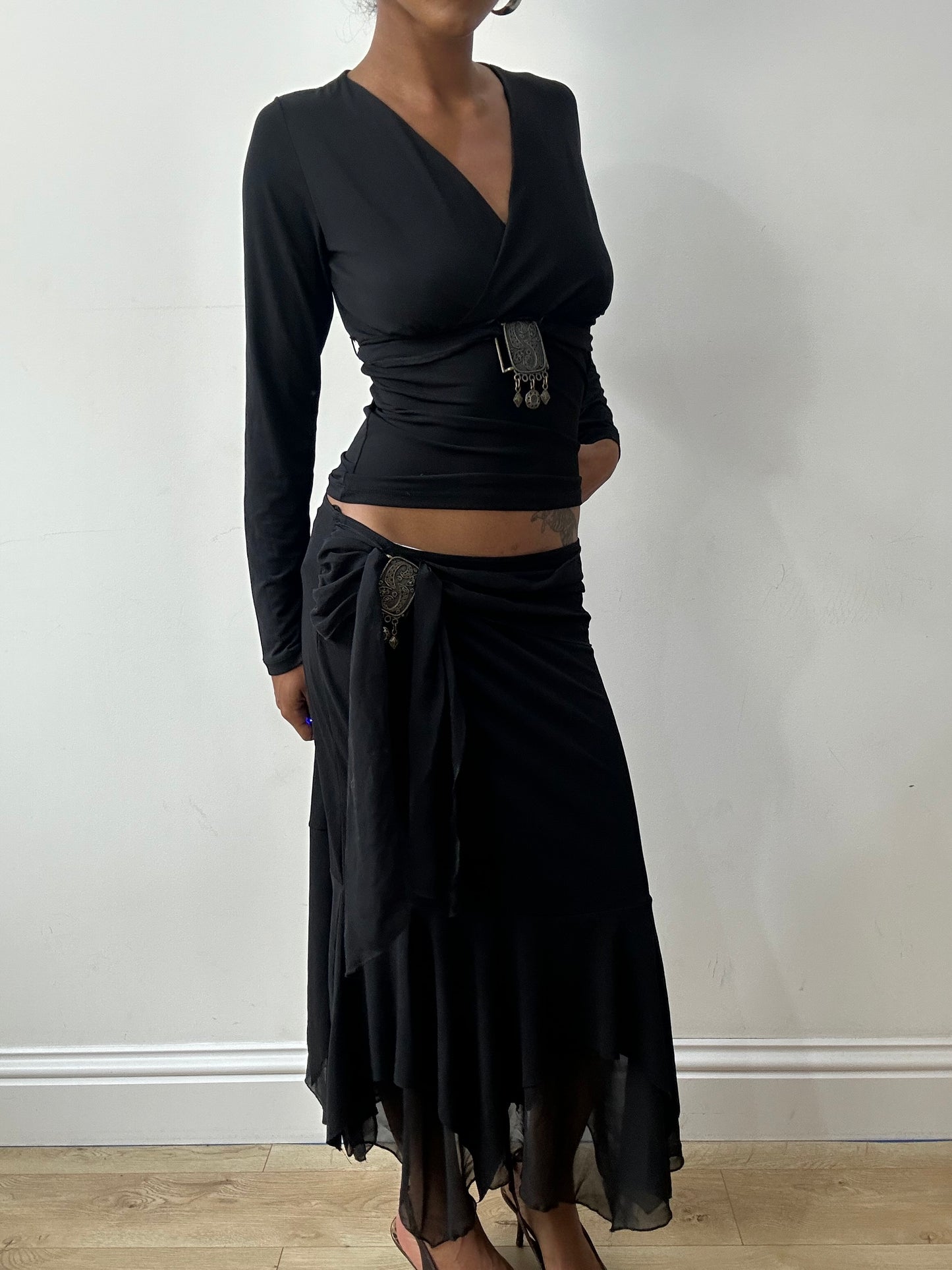 midsummer edit | medium black two piece set with metal buckle detail