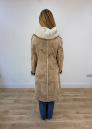 medium beige afghan coat with faux fur