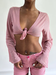 sailor drop | Pequeno rosa flared sleeve ligado para cima vestido feminino