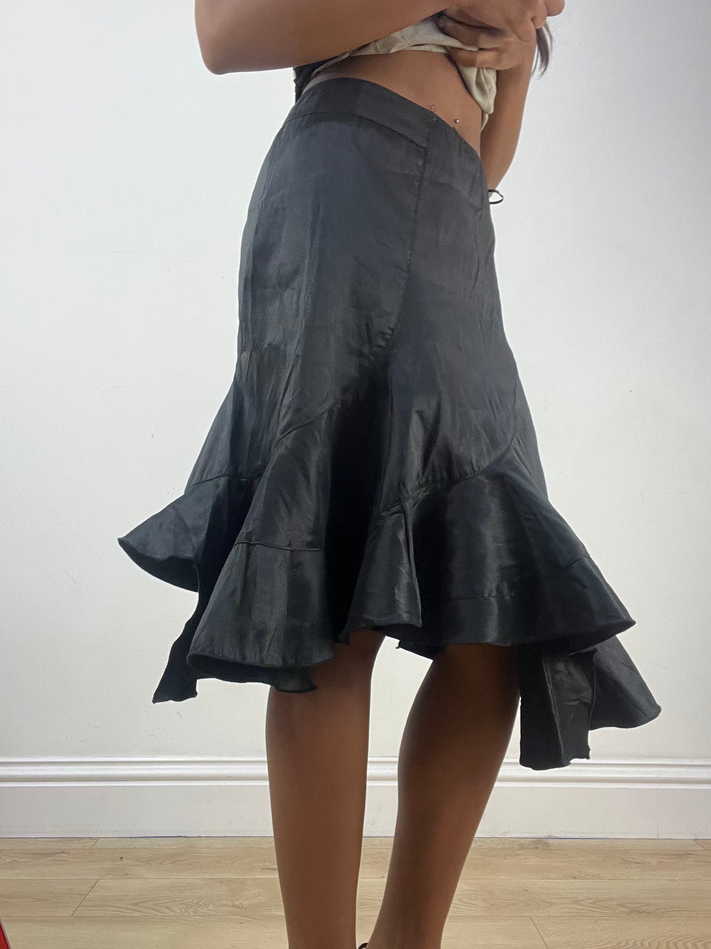 BEST PICKS | medium black asymmetric pleated midi skirt