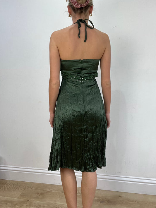 vintage edit seventeen | small dark green halterneck dress