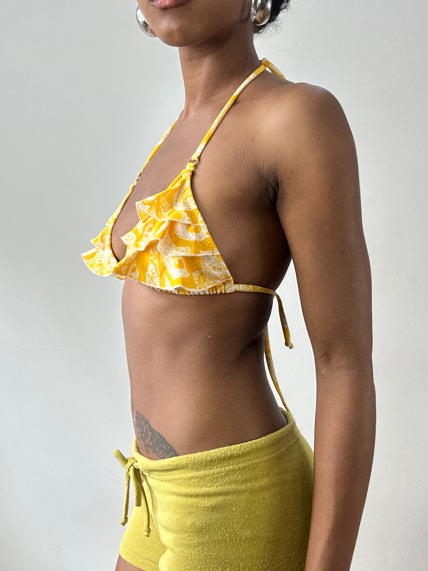 vintage edit twenty-nine | medium yellow and white ruffle bikini set