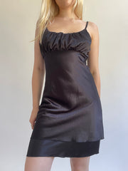 Y2K| medium black satiny layered mini dress