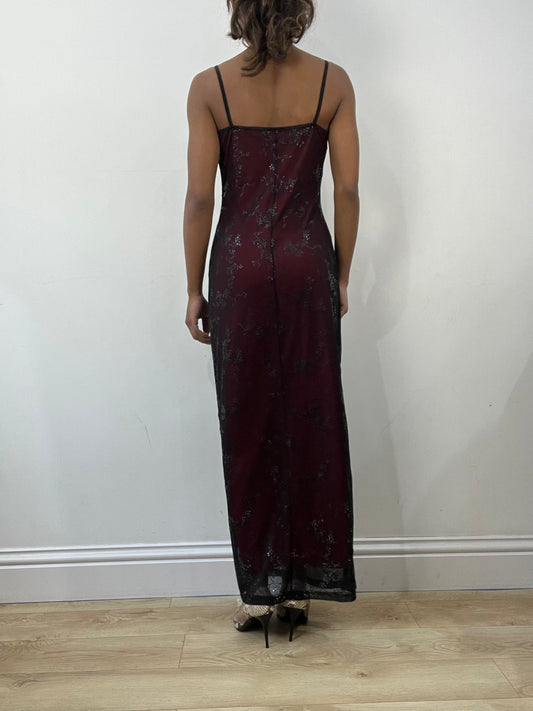 romantic grunge edit | small/medium red mesh overlay maxi dress