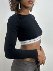 💻 athleisure edit | small black guess cropped long sleeve top