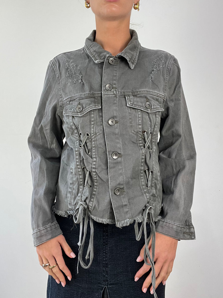 💻DENIM ON DENIM | صغير رمادي دينيم يرفع سترة