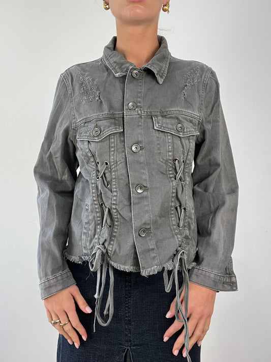 💻DENIM ON DENIM | small grey denim lace up jacket