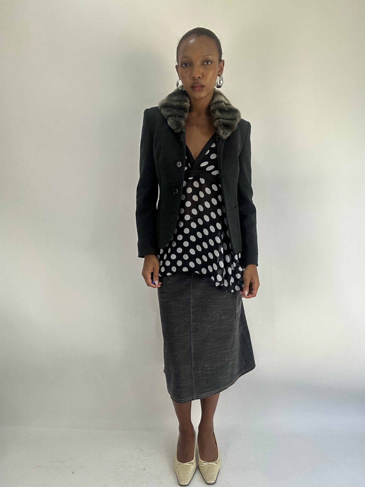 AUTUMN FAVOURITES | small grey blazer jacket with faux fur collar