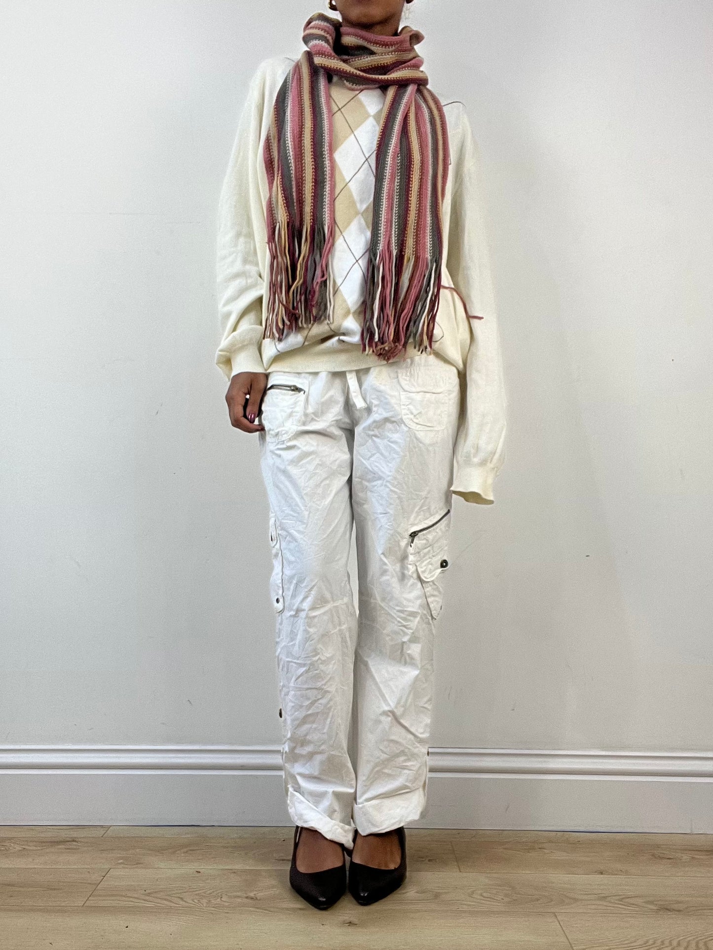 winter edit | pink and green striped knit tassel scarf