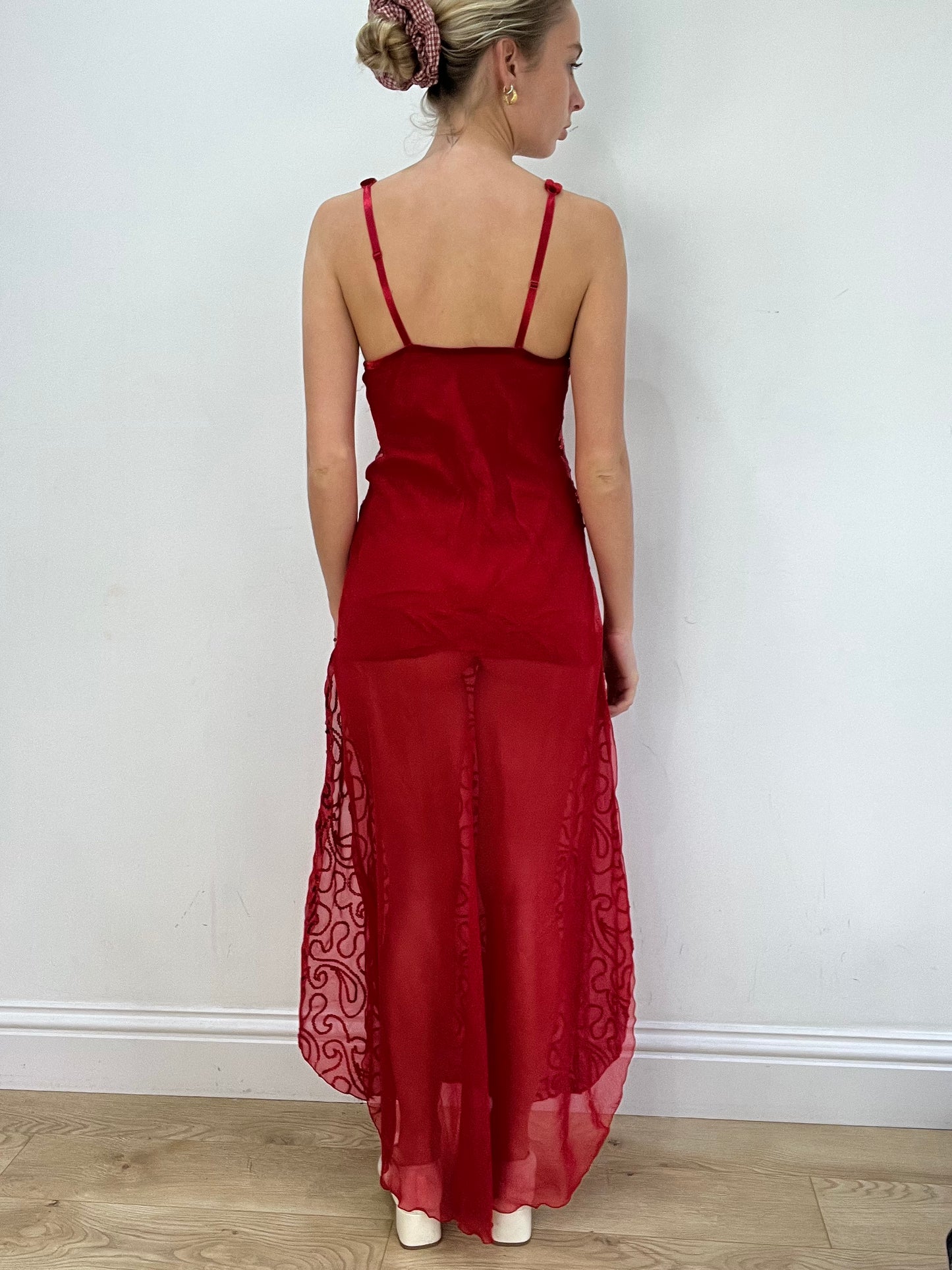 vintage edit seventeen | small red sequin maxi dress