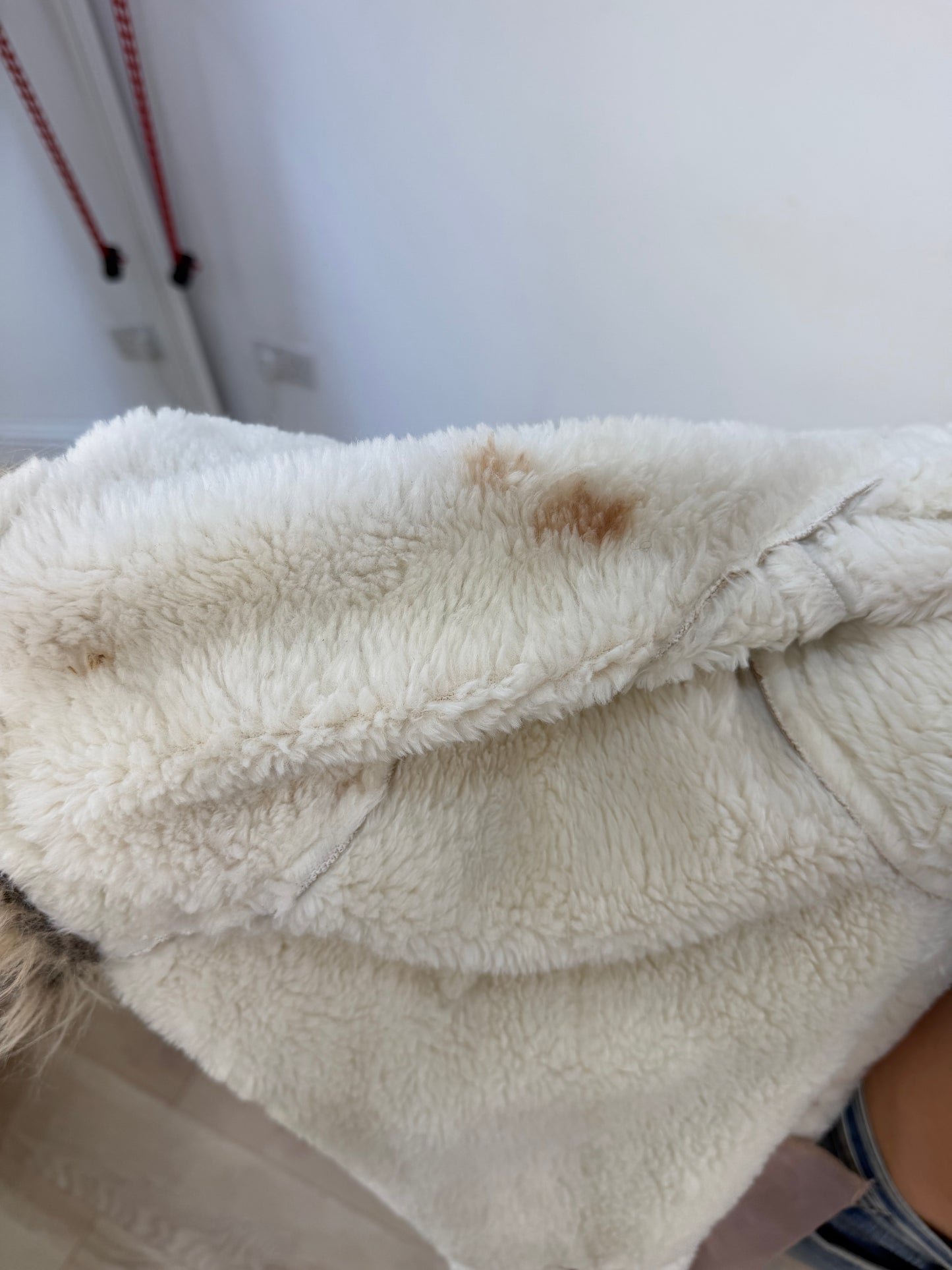 medium beige afghan coat with faux fur