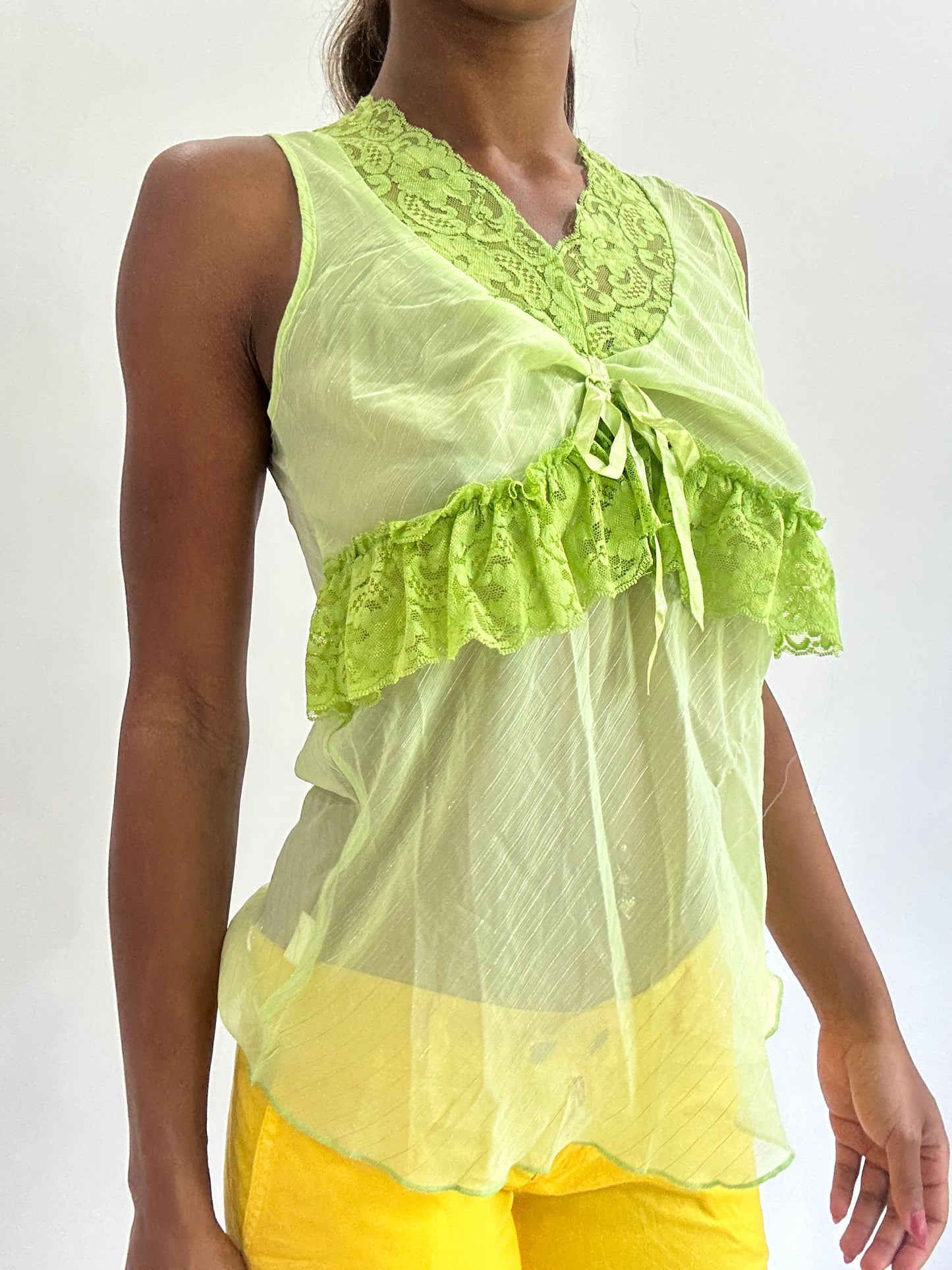 colourmaxxing drop | small green sheer lace cami top