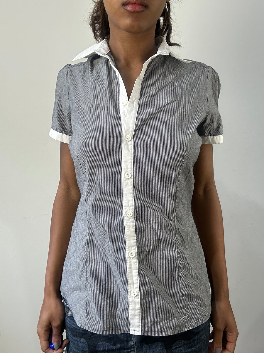 romantic grunge edit | small blue pinstripe collared shirt