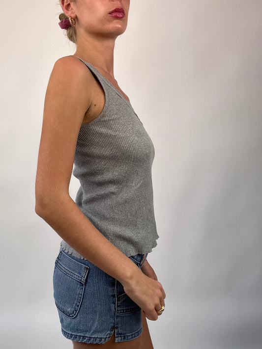 💻 COASTAL COWGIRL DROP | small grey ribbed cami with lace trim