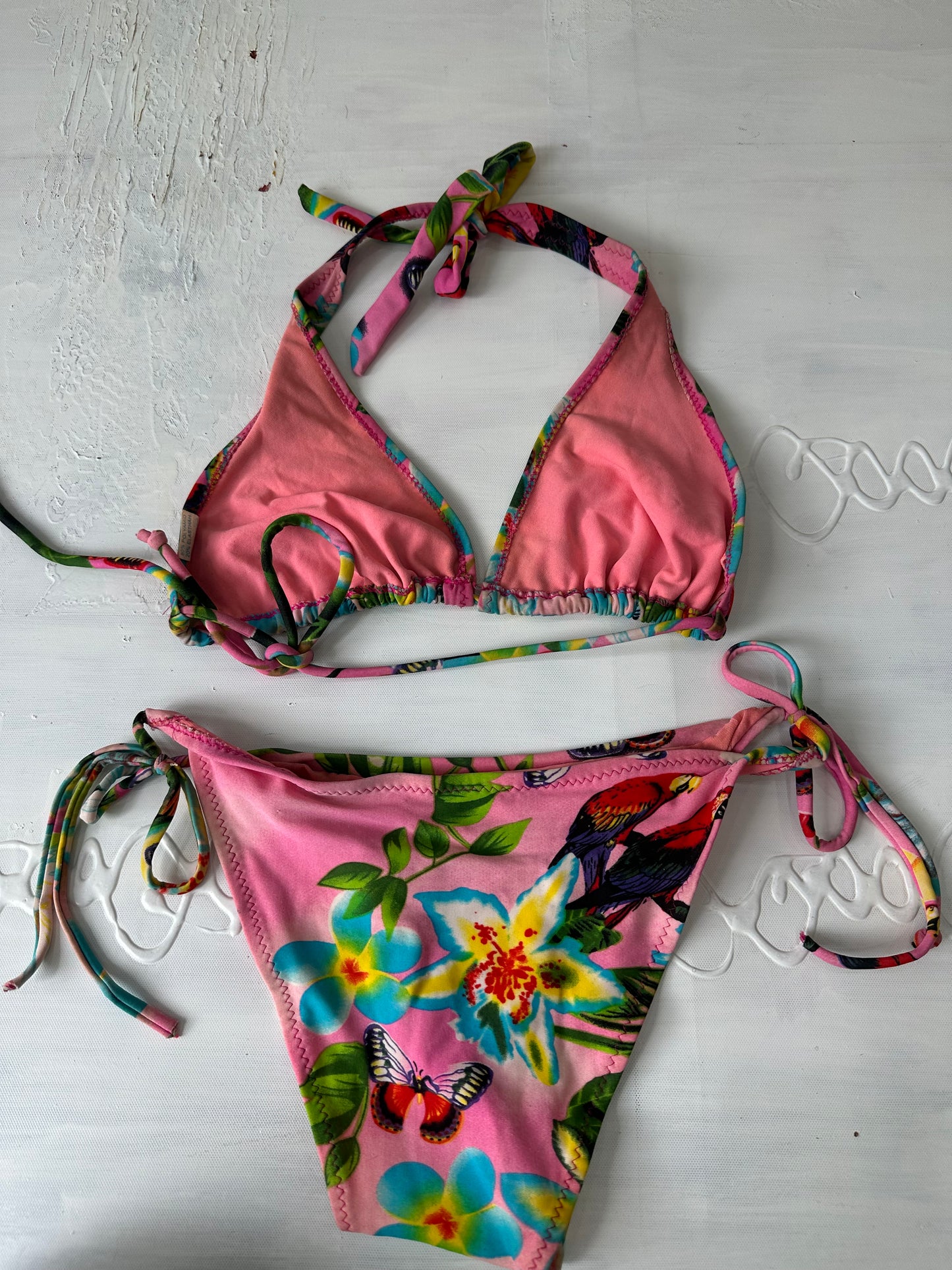 vintage edit twenty-seven | medium pink butterfly bikini set with beading and sequins
