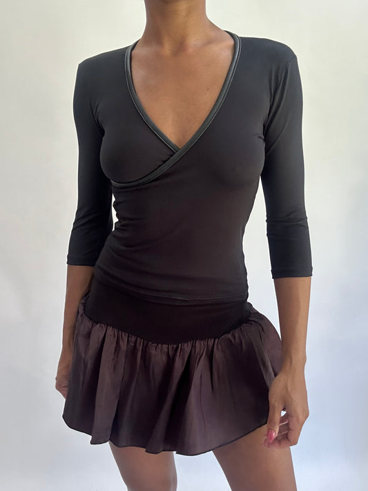 ‼️olivia rodrigo drop | extra small brown drop waist mini skirt