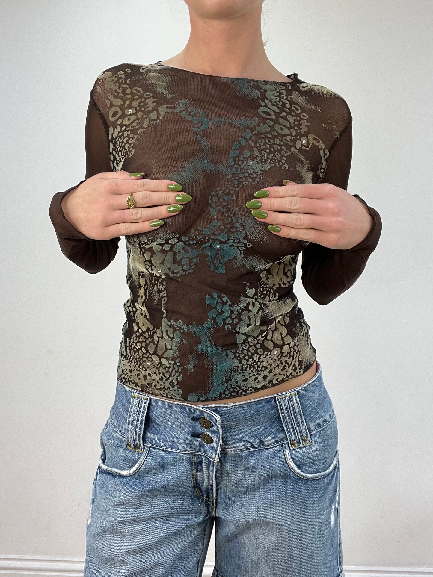 vintage edit seventeen | small brown mesh long sleeve top